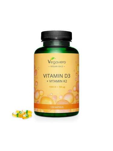 Vitamin D3 + K2/ Витамин D3 1000 IU + К2 100 µg, 120 капсули, 100% Vegan Vegavero