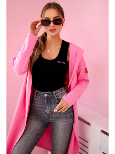 Long cardigan with hood light pink