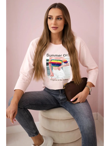 Blouse with Summer Girl print in powder pink