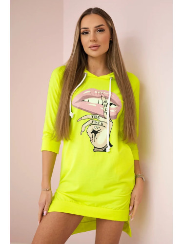 Dress with a longer back and a colorful yellow neon print