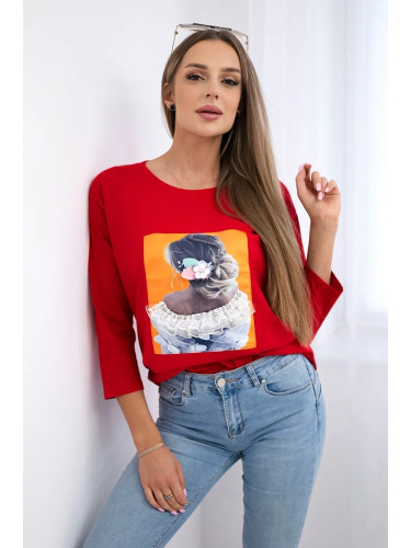 Blouse with 3D graphics, lace red