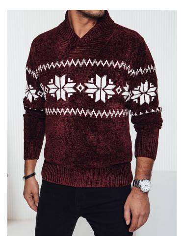Мъжки бордо пуловер със снежинки