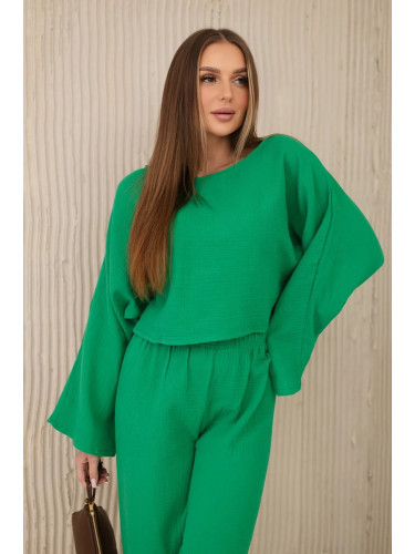 Muslin set blouse + trousers green