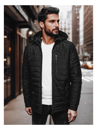 Мъжко черно ватирано яке с качулка