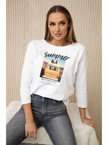 Blouse with Summer car print white