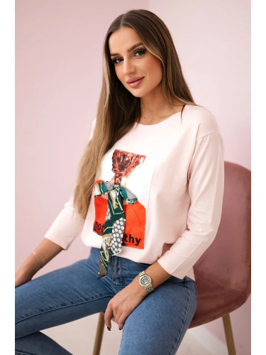 Blouse with 3D graphics Remarkable powder pink