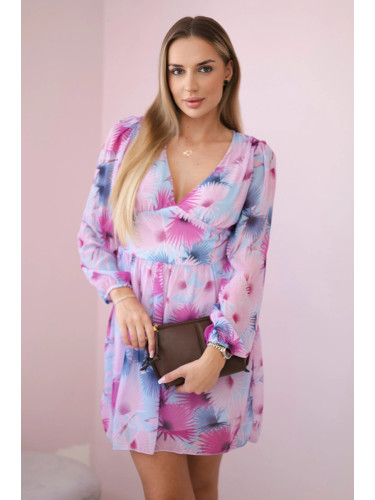 Airy dress with a floral motif in blue color