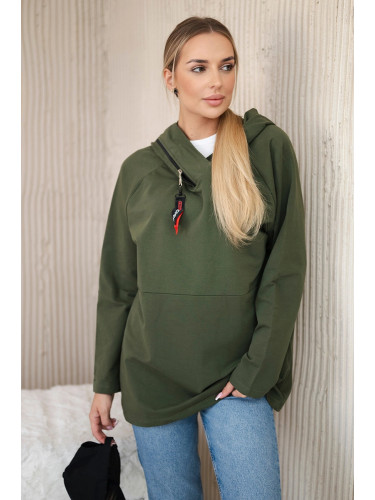 Tunic with zipper on hood Oversize khaki