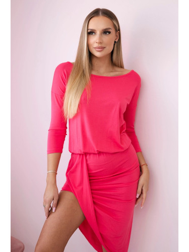 Asymmetrical dress, 3/4 sleeve raspberry