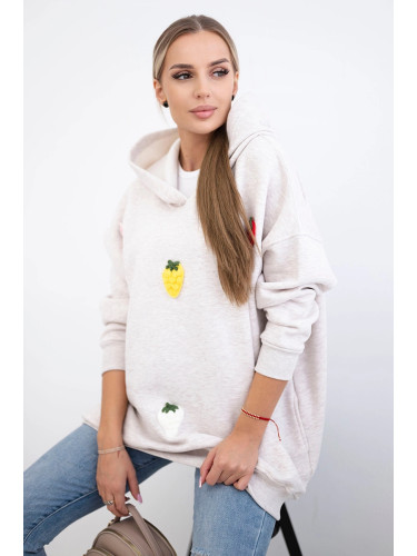 Insulated sweatshirt with strawberry motif beige melange
