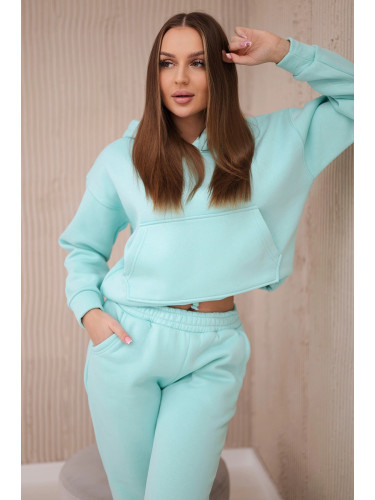Insulated set with a sweatshirt with a drawstring at the bottom of the mint