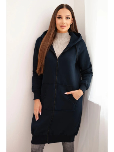 Women's Long Insulated Hooded Sweatshirt - Dark Blue