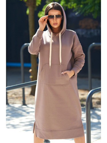 Long dress with a hood in dark beige color