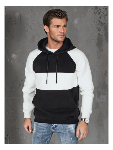 Мъжки суитшърт с качулка на черно-бели райета