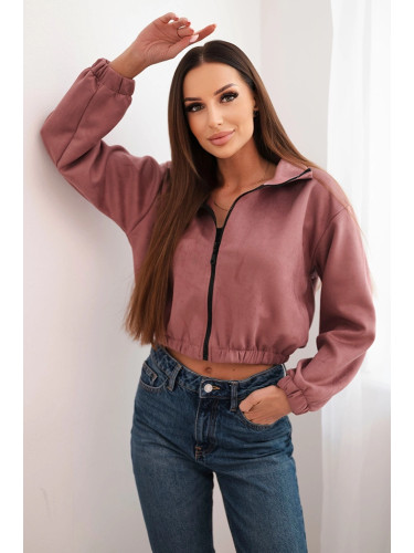 Suede sweatshirt with a zip dark pink