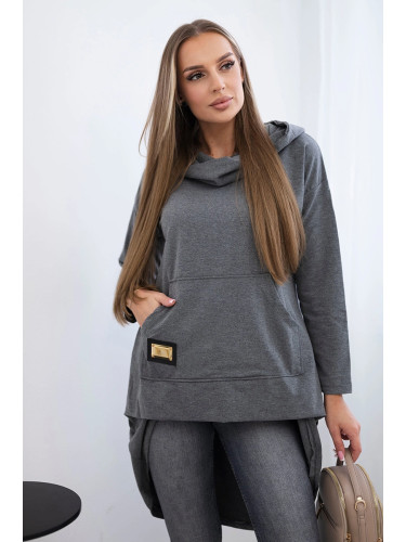 Sweatshirt with a long back and a graphite hood