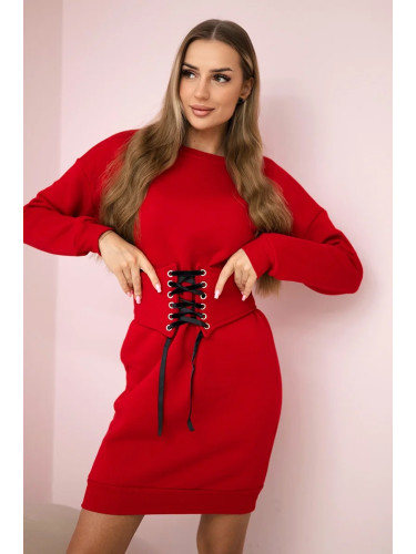 Insulated dress with decorative belt red