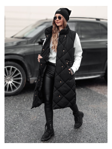 Дамски дълъг черен капитониран елек
