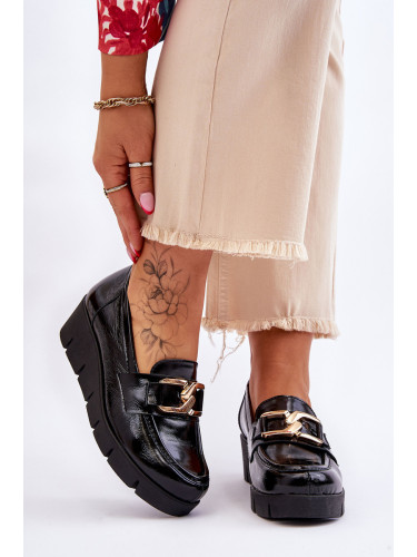 LEMAR Черни лачени мокасини на клин Felicita