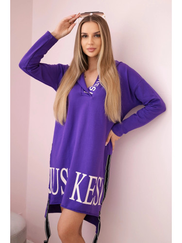 Hooded dress with dark purple print