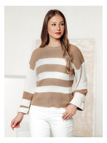Дамски пуловер LINEZZA, бежово-бял