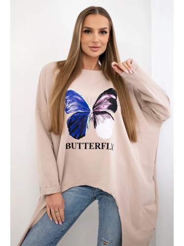 Oversize print blouse beige