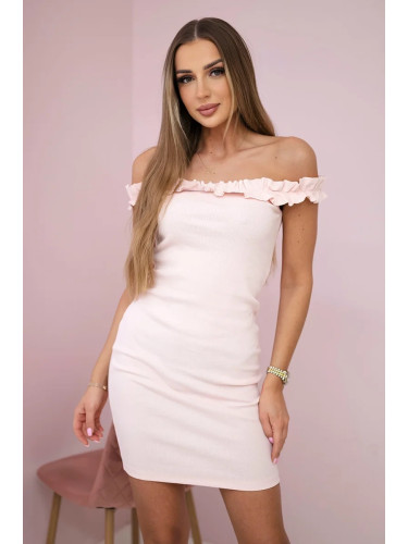 Shoulder dress with frills powder pink