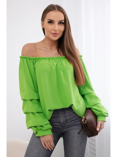Spanish blouse with decorative sleeves bright green