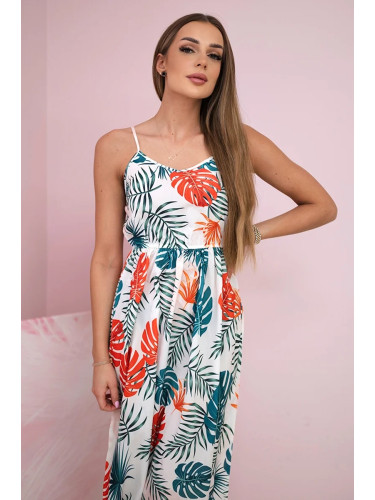 Dress with ecru leaf motif