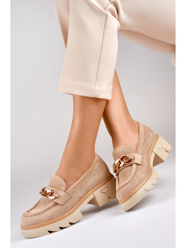 primohurt Ażurowe beżowe loafersy damskie