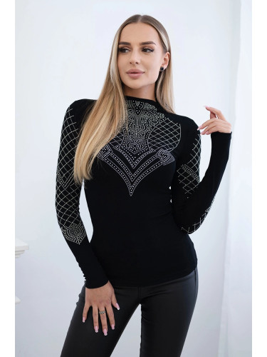 Viscose blouse decorated on neckline and sleeves black