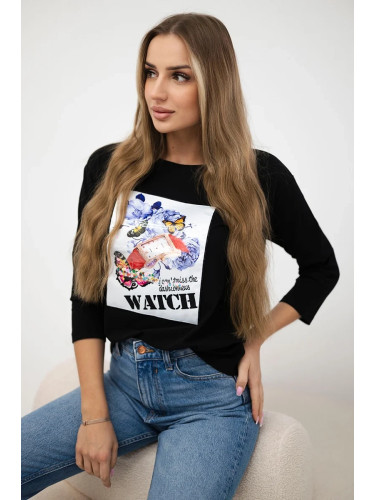 Blouse with 3D Watch graphics black