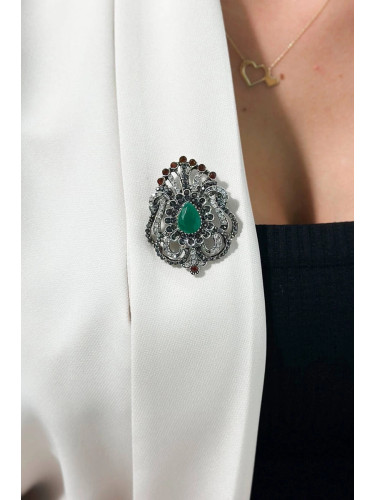 Brooch XZ459-109 silver + green