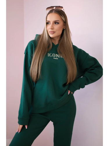 Insulated cotton set, sweatshirt with embroidery + green trousers