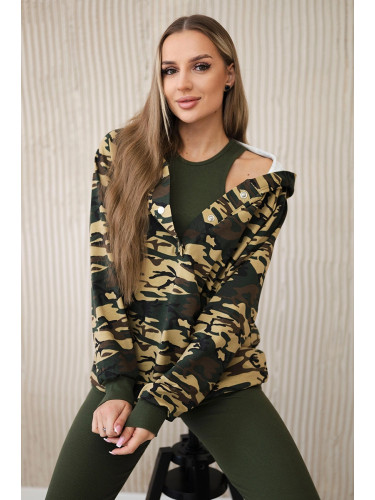 3-piece MOOR set of sweatshirt, top and leggings khaki + beige