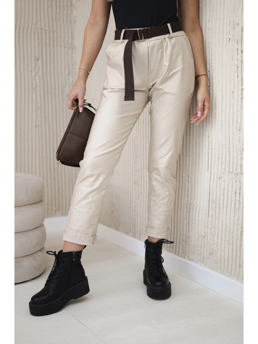 Kesi Włoski Waxed trousers with a belt beige