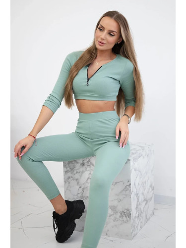 Ribbed crop top set dark mint