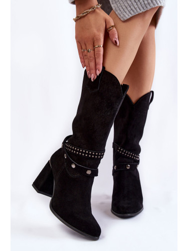 Дамски велурени ботуши с висок ток Lewski Shoes