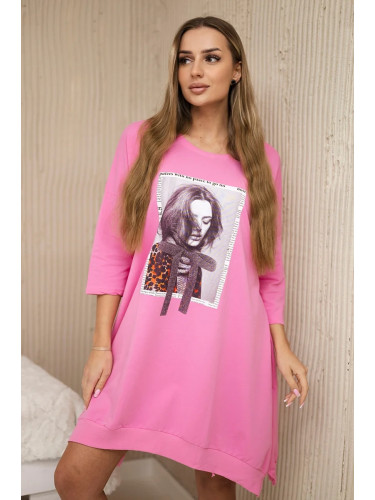 Dress with print and flared bottom pink