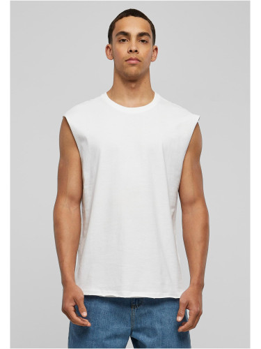 White sleeveless T-shirt with open hem