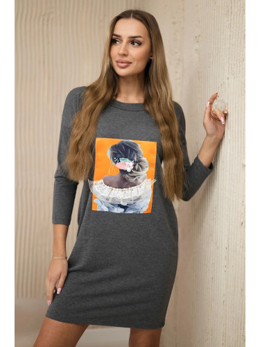 Dress with 3D graphics, graphite lace