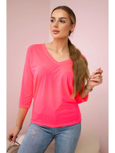 Pink neon blouse with V-neck