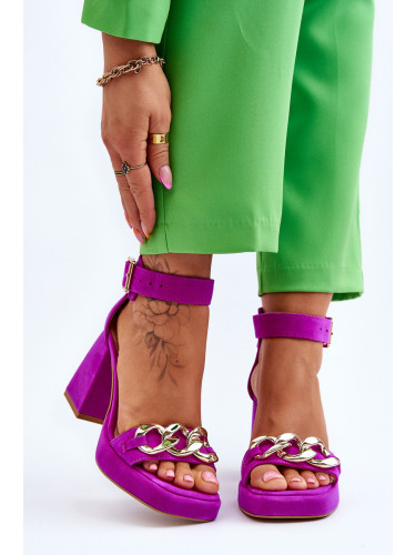 Дамски велурени сандали с масивен ток Lewski Shoes 3207 Фуксия