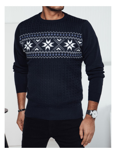 Мъжки пуловер с шарки в тъмносиньо