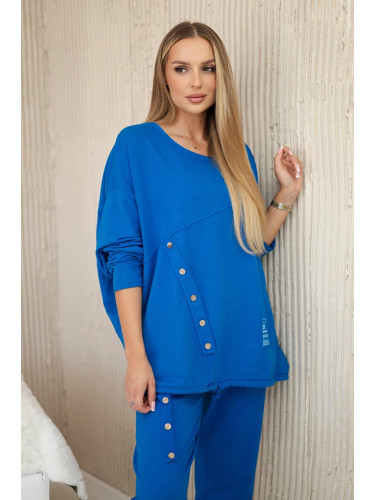Włoski Oversize cotton set sweatshirt + pants cornflower blue