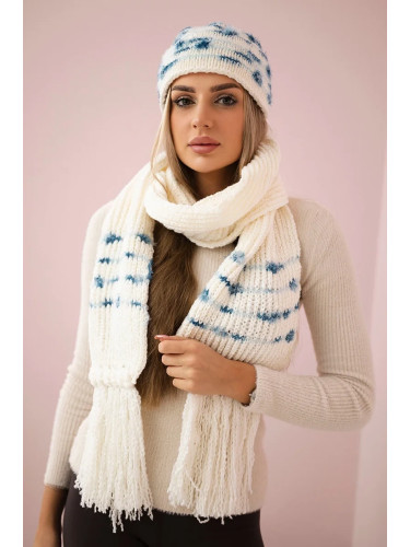Women's set with scarf Anika K304 ecru+jeans