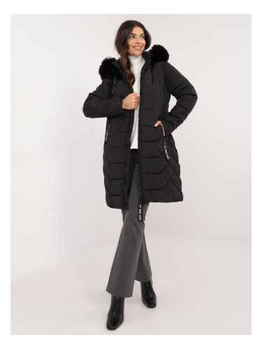 Black down winter jacket with fur