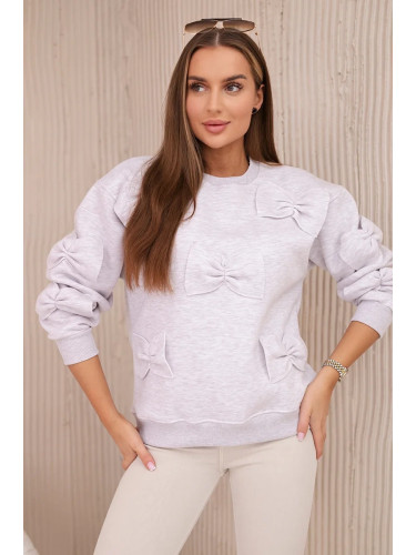 Insulated cotton sweatshirt with decorative bows, beige melange