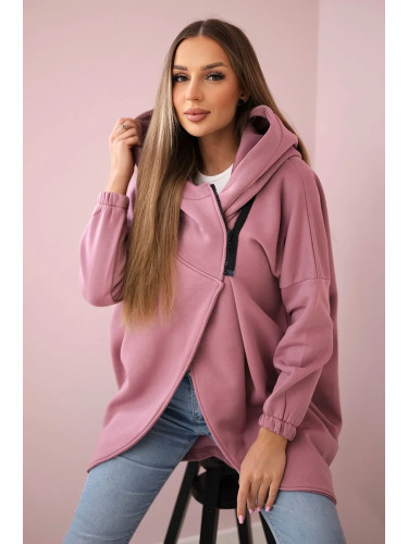 Sweatshirt with short zip dark pink