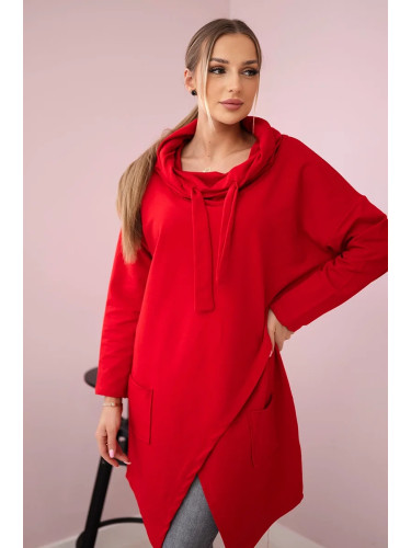 Tunic with a clutch on the front Oversize red